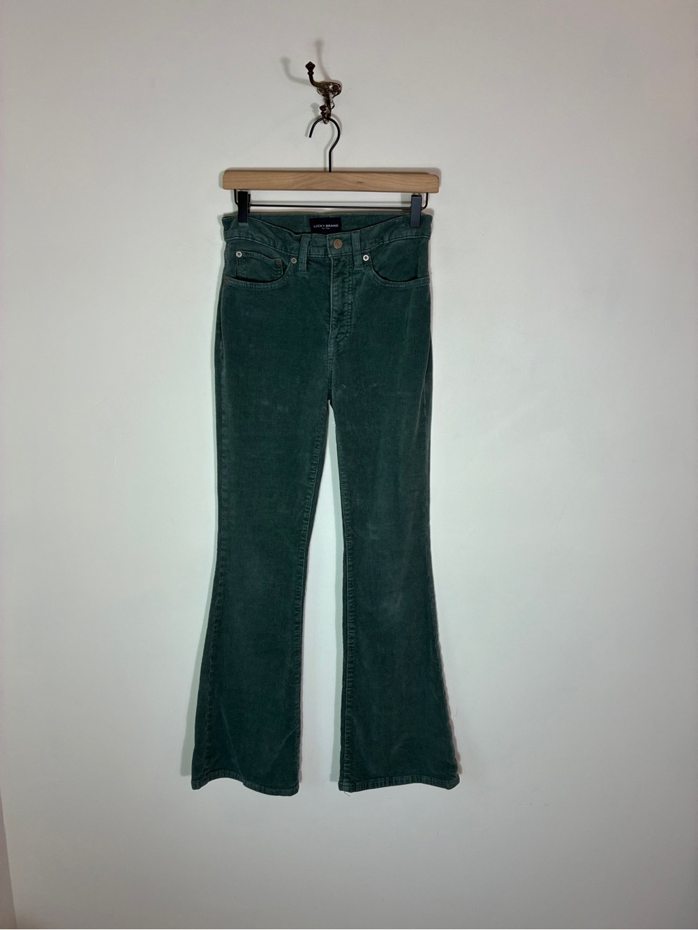 Lucky Brand Green Stevie High Rise Flare Corduroy Pants Size 2
